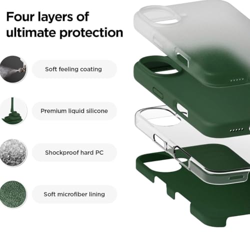 Image of Premium Liquid Silicone Case for iPhone 16 Plus - Slim Full Body Protective Back Cover with Soft Microfiber Lining, Anti-Slip Grip Scratch Resistant Phone Case (Dark Green)