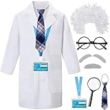 Latocos 9 PCS Mad Scientist Costume for Kids Pretend Play White Lab Coat with Accessories Birthday Gifts for Boys Ages 3-10