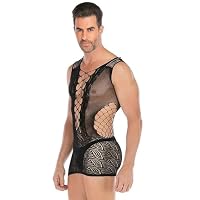 Eagerlove Sexy Bodystocking Herren Overalls Fishnet Catsuit Schwarz-Stil-8 – Ansicht 6