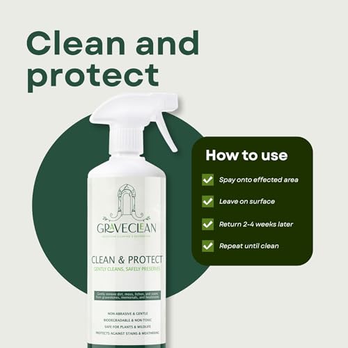 Graveclean Headstone Cleaning Kit, Natural Stone, Dual Formula Bundle With Black Spot Remover And Clean & Protect, 2000Ml Total, Complete Tool Set - 4