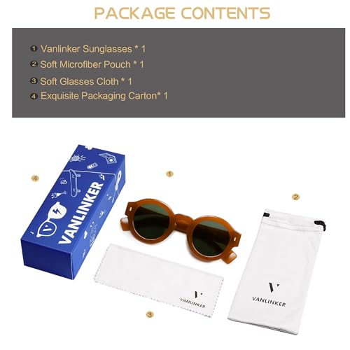 Image of VANLINKER Vintage Round Polarized Sunglasses for Women Men Trendy Shades Retro Circle Sun Glasses VL9743