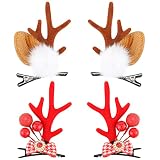 4 Pack Christmas Hair Clips Reindeer Alligator Clips Cute Reindeer Antlers Headband Christmas Hair A