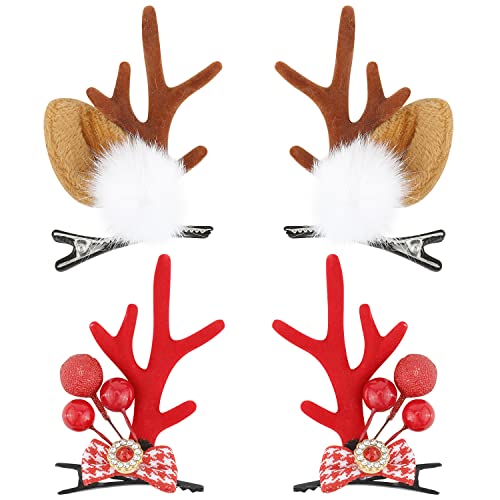 4 Pack Christmas Hair Clips Reindeer Alligator Clips Cute Reindeer Antlers Headband Christmas Hair Accessories For Girls Holiday Red Deer Ears Hair Bows Barrettes For Hair Gift For Women #TOP7