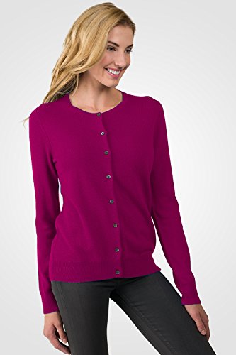 Image of JENNIE LIU Women's 100% Cashmere Button Front Long Sleeve Crewneck Cardigan Sweater