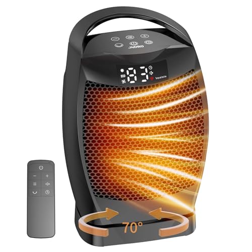 Portable Electric Heaters for Indoor Use - JNDRO 1500W PTC Ceramic Space Heater with Thermostat and Remote, Overheat and Tip-Over Protection, 70°Oscillation, Quick Heating for Home, Office, Bedroom