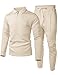 UOUA Mens 2 Piece Set Casual Outfits Polo Long Sleeve Shirt & Pants Track Suit Loungewear Athletic Sweatsuit Beige M