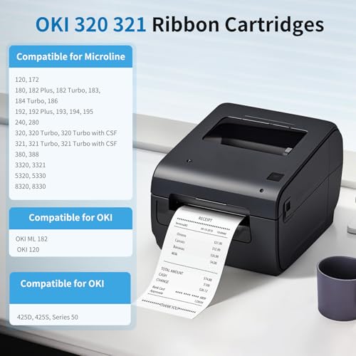 IUX Printer Ribbon 320/321 Turbo Ribbon Compatible for Okidata Microline 52102001 52104001 Oki 320/321 Turbo Ribbons for Okidata Microline 320 321 Turbo Printer Ribbon Packs of 16