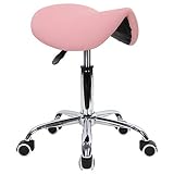 KKTONER Rolling Saddle Stool PU Leather Swivel...