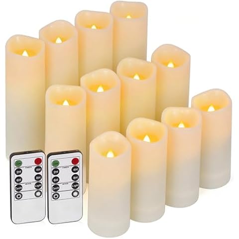 Enido 12 Pc LED Candles Flickering Flameless Candles with Remote & Timer for Romantic Ambiance, Home Decor Mood Lighting Cozy Fall Decor Battery Operated Candles, Outdoor Waterproof Cover