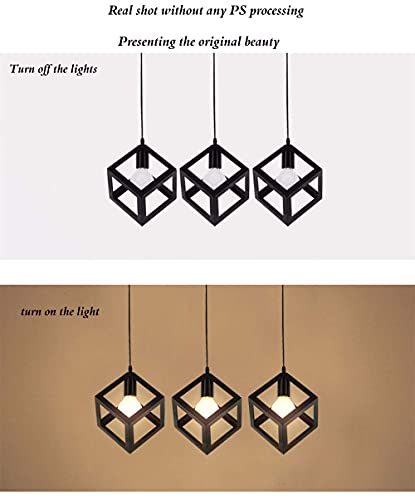 Image of GreyWings Black Metal Cube Geometric Cluster Hanging Pendant Light, 3 Shade Modern Linear Ceiling Lamp, Dining, Living Room, Kitchen, (Bulbs not Included) Linear Set