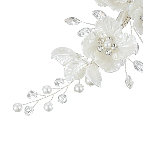 Pinza para cabello con perlas y pedrería White Flowers Rhinestone para adolescente estilo boda miniatura 5