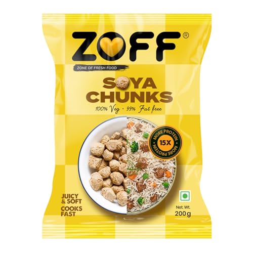 Image of Zoff Soya Chunks - High Protein Vegetarian Meat Substitute, Soft & Juicy Soy Nuggets - Soy Chunks | Meal Maker - Soya Chunks 200g