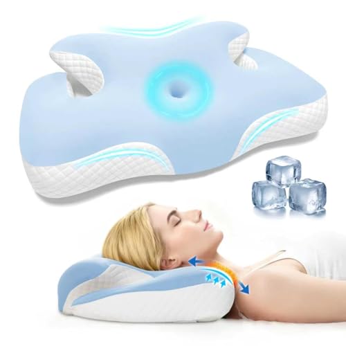 Image of Ergo Cervical Pillow for Neck and Shoulder Pain Relief,Cooling Orthopedic Contour Memory Foam Pillows,Side Sleeper Pillows for Neck Support,King Size Bed Pillows for Back Stomach Sleepers(Baby Blue)