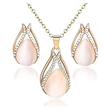 Estilo: DE MODA AdorabFruit Conjuntos de Joyas de ópalo Chapado en Oro for Mujer Zirconia cúbica Collar de Gota de Agua Pendientes Colgantes Conjunto de Regalo de Boda Nupcial
