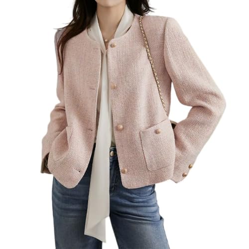 Veste courte en tweed femme vêtement automne hiver blouson rose chic taille S