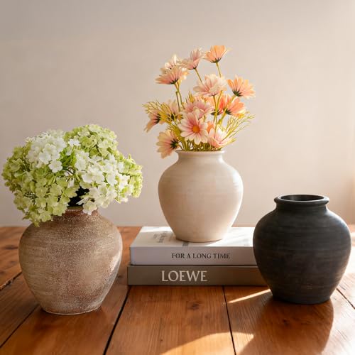 Ceramic Flower Vase Home Decor, 6.2 inch Farmhouse Rustic Vintage Decorative Vases, Pottery Terracotta Boho Flowers Vases for Dining Table, Living Room, Shelf, Kitchen, Bedroom (6.2