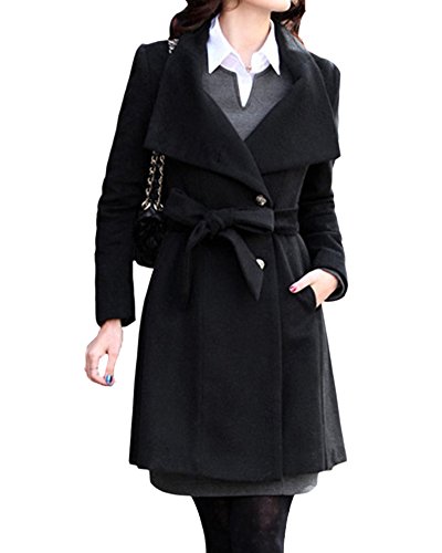 ZhuiKun Donna Cappotto Lungo Manica Lunga Risvolto...
