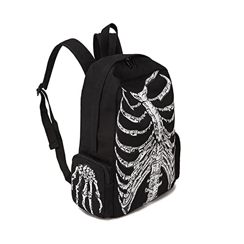 Mochila de lona de viaje unisex diseño calavera esqueleto multifuncional 4