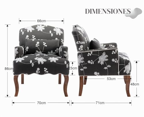Miniatura 2 de Chairus Sillón De Salón Vintage Butaca Dormitorio Con Almohada Lumbar, Sillón Lectura De Lino Con Patas De Madera Silla De Ocio Individual Para Sala De Estar Hogar, Gris