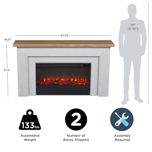 Real Flame Malie 68" Electric Fireplace with Mantel, Venetian Gray | For Living Room or Bedroom, Replaceable Fireplace Insert Heater, Realistic Log and Flame Effect, Remote Control — view 6
