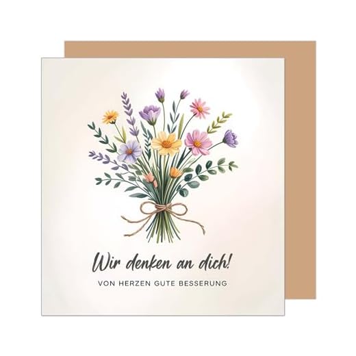 Edition Seidel Premium quadratische Karte zur Genesung mit Umschlag. Genesungskarte Grußkarte für Mann Frau Freund Freundin Mutter Vater gute Besserung Blumenstrauß (GXQ106 SW025)