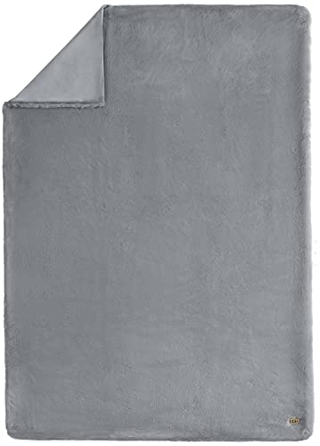 Ugg 11069 Euphoria Plush Faux Fur Reversible Throw Cozy Fuzzy Fluffy Blanket For Couch Bed Hotel Style Luxury Machine Washable Home Decor Luxurious Soft Throws For Sofa, 70 X 50-Inch, Chambray #TOP5