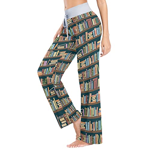 Chifigno Retro Library Bookshelf Bookworm Women's Pajama Pants Sleepwear Lounge Pajama Bottoms Wide Leg Xs-Xl #TOP1