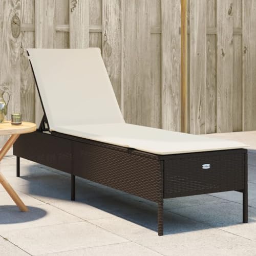 LAPOOH Sonnenliege mit Auflage Braun Poly Rattan, Gartenliege,...
