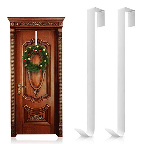 Wisolt - Lot de 2 crochets en métal ultra fins et robustes pour couronne, couronne de Noël, panneau de bienvenue, 38 cm (blanc) Cover