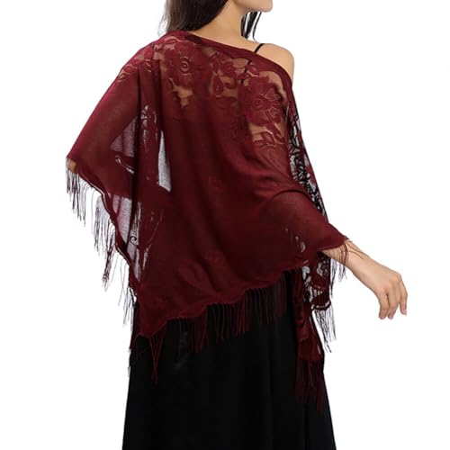 Zcargel Triangle Lace Shawl Soft Mesh Fringe Evening Bridal with Floral Party Wedding Bridesmaid Dress