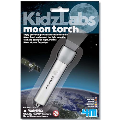 4M: KidzLabs - Moon Torch - Portable Projecting Toy Flashlight, Adjustable Focus Lens, Cast On Walls-Ceilings, Realistic Moon Image, Handheld, Kids 5+