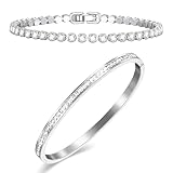 SUPNEER Silver Tennis Bracelets Bangle Bracelets for Women Silver Bracelet Cuff Cubic Zirconia StainlessSteel 18K White Gold Plated Dainty Love Jewelry Set Gift Christmas Birthdays Wedding Couples