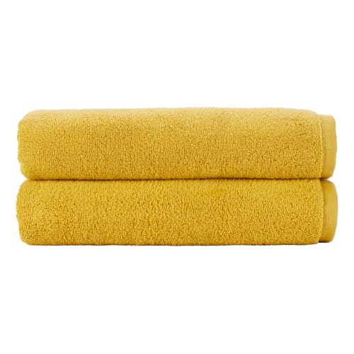 Image of Christy Cirrus Lightweight Bath Sheets | Set of 2 Extra Large Towels | Super Soft and Fluffy | Quick Dry Bathroom Shower Towels | 100% Cotton | Sunflower Yellow