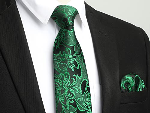 Image of Enlision Ties for Men Floral Tie Handkerchief Cufflinks Set Formal Flower Classic Mens Necktie & Pocket Square Wedding