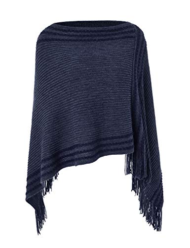 Ferand Poncho da Donna in Maglia con Frange