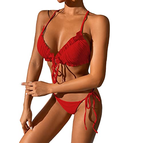Genérico Bikini Super Push Up Biquini Mujer BrasileñO Sexy Bikini de Playa Sexy para Mujer Traje de baño de Playa Traje de baño de Conjunto de Dos Piezas Bikini Traje De BañO Mujer BañAdor (Red, M)