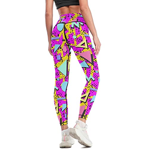 Doinbee High Waisted Retro 80S Or 90S Yoga Pants Fashion Black And White Geometric Leggings Tummy Control Full Length Workout Sports Running Mint Green Yellow Pink Blue Capri Pants, S #TOP3