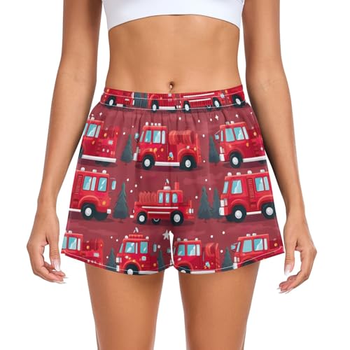 UMIRIKO Women's Athletic Shorts Fire Truck Running Shorts Sporty Short Gym Elastic Workout Shorts 202a8781
