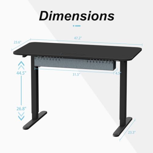 Image of Standing Desk with Hidden Cable Management Tray,48x24,Black | Stable No Wobble Sit Stand Desk with Memory Presets & Anti-Collision,Whole-Piece Desktop,Quiet Motor,for Home Office