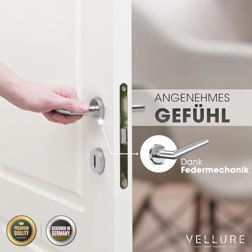 Vellure® Türgriffe Innentüren Edelstahl [Set inkl. Bohrschablone] – Premium Drückergarnitur BB & Türklinke matt – Massiver Türgriff & Türbeschläge Set – Fester Sitz & Langlebig