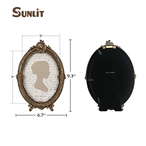 Sunlit Vintage Picture Frame 5X7 Inch, Oval Antique Photo Frames With Glass Front, Luxury Photo Display, Tabletop Wall Hanging, Gift Ideas, Brown #TOP1