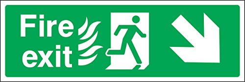 Panneau de sécurité autocollant Fire Exit Down Right avec pictogrammes d'incendie – 300 mm x 100 mm