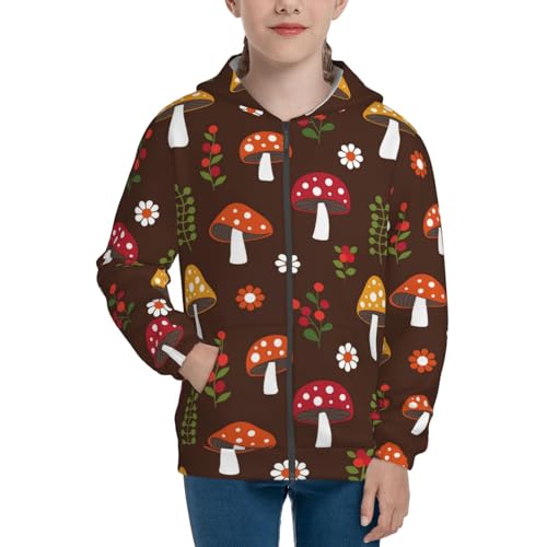 Woodland Mushroom with Flowers and Berries Kid Hoodies Boys Zip Up Sweatshirts Girls Pullover with Pocket3