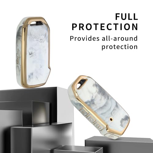 Image of Keyzone TPU Car Key Cover Combo Compatible for: Kia Carens Seltos, Sonet 2023 Onwards 4 Button Smart Key (Compare Key Shape Before Ordering) (Gold TPU + Marble TPU)