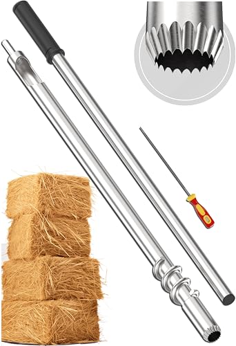 SturdyShape Hay Probe Bale Sampler For Drill 27 Inch New Spiral Design With Serrated Tip Comes with Dowel and Metal File for Resharpening - Durable Stainless Steel (2025)