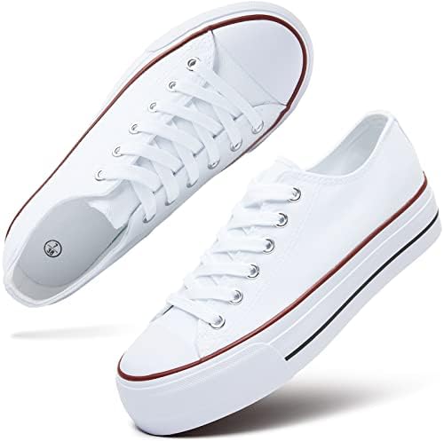 hash bubbie Womens Platform Shoes White Platform Sneakers Black Low Top Tennis Shoes Lace up Fashion Canvas Sneakers for Girls （White.US5）