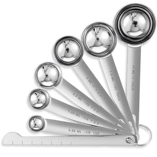 7 Pcs Stainless Steel Measuring Spoons Set, Metal Measure Spoons, Table Spoon Measuring Scoop for Coffee, Teaspoon Scoop, Includes TSP tbsp, Food Grade for Cake Baking Dry and Liquid Ingredients