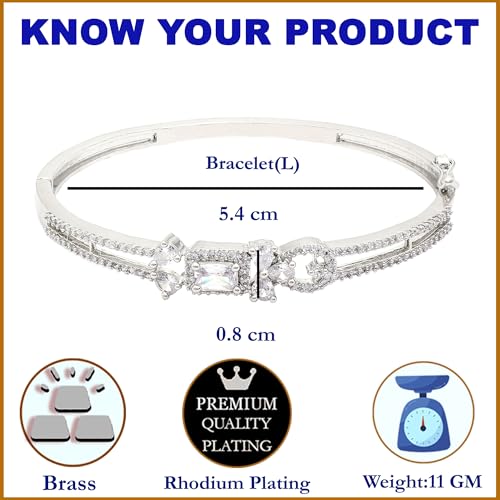 Image of ZENEME Rhodium-Plated American Diamond Studded Flower Patterned Kada Bracelet For Girls and Women