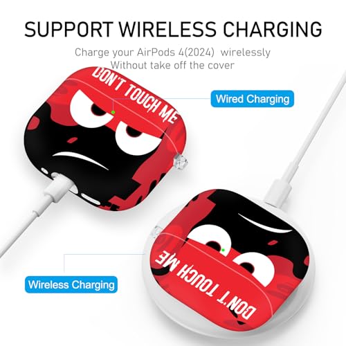 Image of for Apple Airpods 4th Generation Case Cover(2024),Don't Touch Me for Airpods 4 Cover with Keychain /Lanyard Soft Cute Shockproof Covers for Women Men Compatible AirPod 4 Case,Red