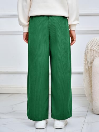 Image of Haloumoning Girls Wide Leg Corduroy Pants Kids Elastic Waist Gold Button Trousers with Pockets 5-14 Years